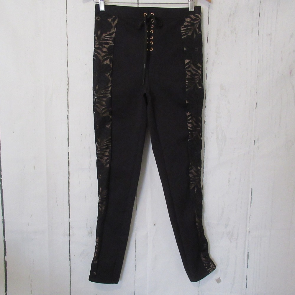 Agent Provocateur Leggings UK 12 US 8 Black Lace Side Dominatrix Goth Punk